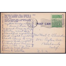 POS-1888 CUBA POSTCARD 1951 UNIVERSITY OF HAVANA TO CALIFORNIA USA US.