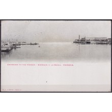 POS-1890 CUBA POSTCARD CIRCA 1902 ENTRANCE OF HAVANA HARBOR TO USA US.