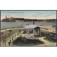 POS-1891 CUBA POSTCARD 1911 ENTRANCE OF HAVANA MALECON MORRO CASTLE TO USA US.