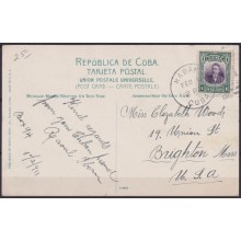POS-1891 CUBA POSTCARD 1911 ENTRANCE OF HAVANA MALECON MORRO CASTLE TO USA US.