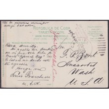 POS-1892 CUBA POSTCARD CIRCA 1913 TOBACCO HOUSE. GABRIEL CITY TO USA US RARE.