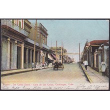 POS-1894 CUBA POSTCARD CIRCA 1902 SAN CARLOS STREET CIENFUEGOS TO USA US.