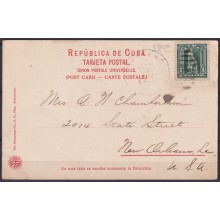 POS-1894 CUBA POSTCARD CIRCA 1902 SAN CARLOS STREET CIENFUEGOS TO USA US.