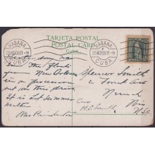 POS-1895 CUBA POSTCARD 1911 HAVANA HARBOR STREET MALECON & PUNTA CASTLE TO USA US.