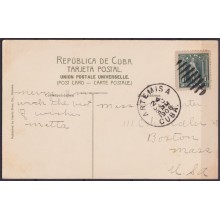 POS-1898 CUBA POSTCARD 1908 ARTEMISA TO USA. HAVANA PARAPET FORTRESS CABAÑA.