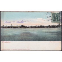 POS-1904 CUBA POSTCARD 190? CIENFUEGOS PANORAMICS HARBOR TO FRANCE.