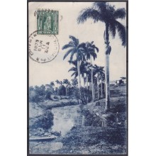 POS-1909 CUBA POSTCARD 1909 MARIANAO COUNTRY PALM LANDSCAPE TO FRANCE.