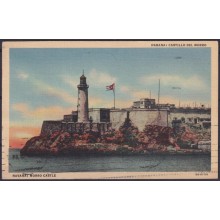 POS-1912 CUBA POSTCARD 1949 HAVANA MORRO CASTLE LANDSCAPE TO SPAIN.