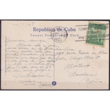 POS-1912 CUBA POSTCARD 1949 HAVANA MORRO CASTLE LANDSCAPE TO SPAIN.