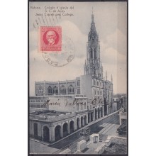 POS-1918 CUBA POSTCARD 1922 HAVANA REINA STREET CHURCH OF JESUS TO ARGENTINA.