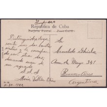POS-1918 CUBA POSTCARD 1922 HAVANA REINA STREET CHURCH OF JESUS TO ARGENTINA.