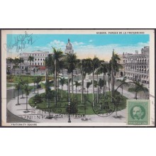 POS-1919 CUBA POSTCARD 1929 HAVANA FRATERNITY SQUARE TO ARGENTINA BEEF CANCEL.