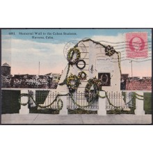 POS-1920 CUBA POSTCARD 1918 WWI CENSORSHIP HAVANA MEMORIAL WALL OF STUDENTS TO ARGENTINA.