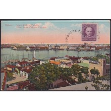 POS-1922 CUBA POSTCARD CIRCA 1910 HAVANA HARBOR LANDSCAPE CABAÑA FORTRESS TO LUXEMBURG.