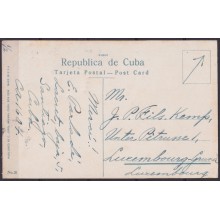 POS-1922 CUBA POSTCARD CIRCA 1910 HAVANA HARBOR LANDSCAPE CABAÑA FORTRESS TO LUXEMBURG.