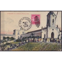 POS-1923 CUBA POSTCARD 1909 HAVANA CATHEDRAL DEDICATION CIENFUEGOS TO ARGENTINA.