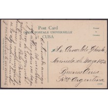 POS-1923 CUBA POSTCARD 1909 HAVANA CATHEDRAL DEDICATION CIENFUEGOS TO ARGENTINA.