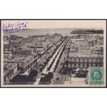 POS-1924 CUBA POSTCARD 1929 HAVANA PRADO STREET & MORRO CASTLE TO ARGENTINA.