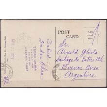 POS-1924 CUBA POSTCARD 1929 HAVANA PRADO STREET & MORRO CASTLE TO ARGENTINA.