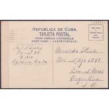 POS-1925 CUBA POSTCARD 1917 1c MAPITAS PALM AVENUE LANDSCAPE TO ARGENTINA.
