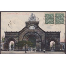POS-1927 CUBA POSTCARD 1915 1c MAPITAS HAVANA CEMENTERY OF COLUMBUS TO ARGENTINA.