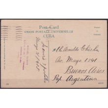 POS-1927 CUBA POSTCARD 1915 1c MAPITAS HAVANA CEMENTERY OF COLUMBUS TO ARGENTINA.