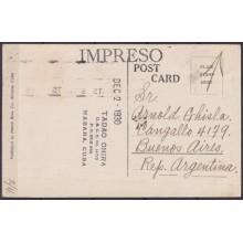 POS-1929 CUBA POSTCARD 1930 1c MIRAMAR PARK TO ARGENTINA.