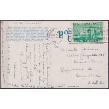 POS-1931 CUBA POSTCARD 1937 HAVANA CENTRO ASTURIANO TO ARGENTINA.