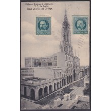 POS-1932 CUBA POSTCARD 1919 HAVANA REINA STREET CHURCH OF JESUS TO ARGENTINA.