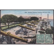 POS-1933 CUBA POSTCARD 1917 1c MAPITAS HAVANA CABAÑAS FORTRESS PARAPET TO ARGENTINA.