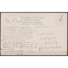 POS-1933 CUBA POSTCARD 1917 1c MAPITAS HAVANA CABAÑAS FORTRESS PARAPET TO ARGENTINA.
