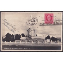 POS-1934 CUBA POSTCARD 1930 HAVANA FOUNTAIN OF MIRAMAR FIVE AVENUE TO ARGENTINA.