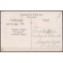 POS-1936 CUBA POSTCARD 1930 HAVANA FRATERNITY SQUARE TO ARGENTINA.