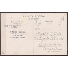 POS-1937 CUBA POSTCARD 1930 HAVANA GARDEN OF MIRAMAR FIVE AVENUE TO ARGENTINA