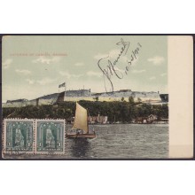 POS-1939 CUBA POSTCARD 1908 HAVANA CABAÑA FORTRESS SHIP IN HARBOR TO ARGENTINA.