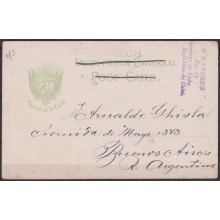 POS-1939 CUBA POSTCARD 1908 HAVANA CABAÑA FORTRESS SHIP IN HARBOR TO ARGENTINA.