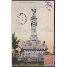 POS-1940 CUBA POSTCARD 1916 2c MAPITAS HAVANA FIREMAN MONUMENT CEMENTERY OF COLUMBUS TO ARGENTINA.