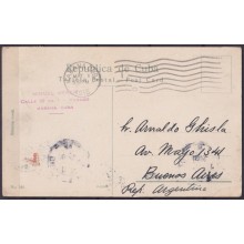 POS-1941 CUBA POSTCARD 1916 1c MAPITAS HAVANA MORRO CASTLE FORTRESS TO ARGENTINA.