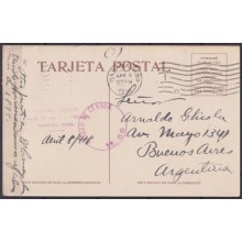 POS-1943 CUBA POSTCARD 1918 CENSORSHIP SANTIAGO DE CUBA EL VISO FORT TO ARGENTINA.
