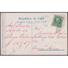 POS-1944 CUBA POSTCARD 1929 HAVANA CENTRAL PARK GUANTANAMO TO ARGENTINA.