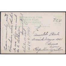 POS-1945 CUBA POSTCARD 1921 HAVANA EL ANGEL CHURCH CAMAJUANI TO ARGENTINA.