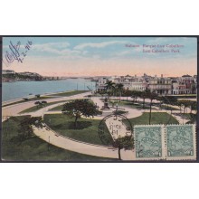 POS-1948 CUBA POSTCARD 1916 1c MAPITAS HAVANA LUZ CABALLERO PARK MALECON TO ARGENTINA.