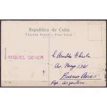POS-1948 CUBA POSTCARD 1916 1c MAPITAS HAVANA LUZ CABALLERO PARK MALECON TO ARGENTINA.
