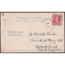 POS-1950 CUBA POSTCARD 1919 HAVANA LA FUERZA CASTLE FORTRESS TO ARGENTINA.