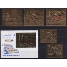 F-EX64742 SAUDI ARABIA SHARJAH MNH 1968 ARCHAELOGY OLYMPIC GAMES ATHLETISM GOLDEN EMBOSSED.