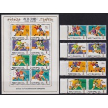 F-EX65867 AITUTAKI MNH 1982 SPAIN SOCCER FUTBOL CHAMPIONSHIP PAIR + MINI SHEET.