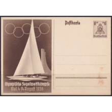 F-EX66663 GERMANY 1936 6pf POSTAL STATIONERY OLYMPIC GAMES YACHTING SHIP KIEL.