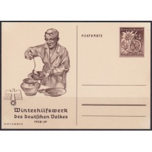 F-EX66713 GERMANY 1939 6pf WWII WINTERHILFSWECK POSTAL STATIONERY NOV WOMAN KITCHEN.