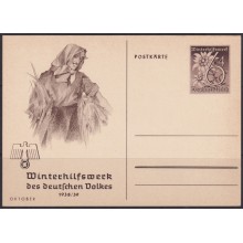 F-EX66714 GERMANY 1939 6pf WWII WINTERHILFSWECK POSTAL STATIONERY OCTOBER WOMAN.