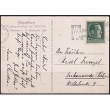 F-EX66965 GERMANY 1938 NURENBERG PARTY MEETENG ILLUSTRATED POSTCARD.